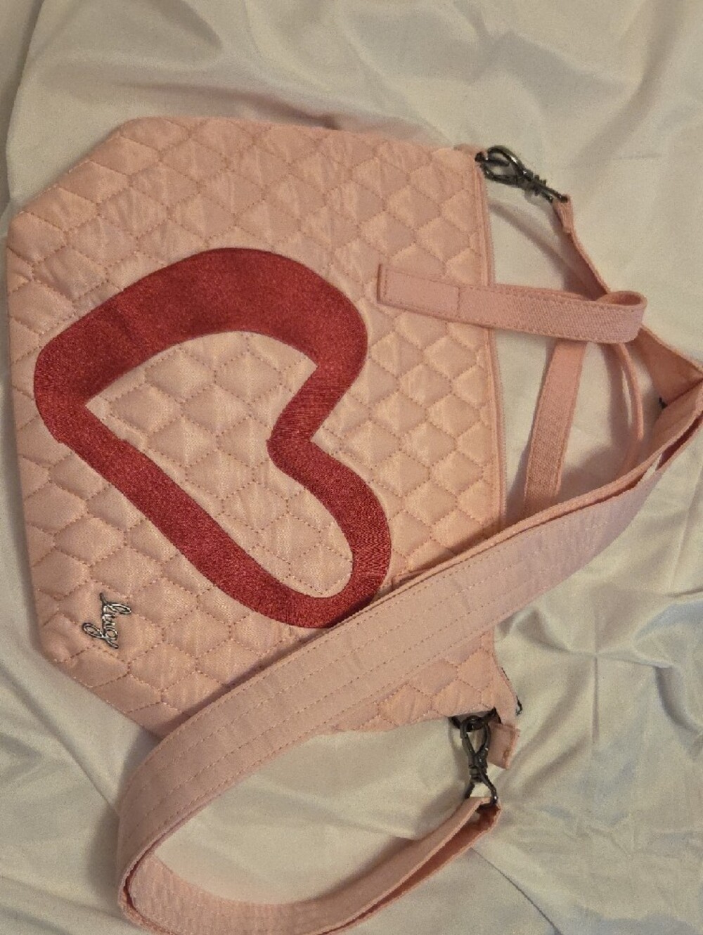 Pink Quilted Heart Tote Bag with Crossbody Strap - Picture 6 of 6